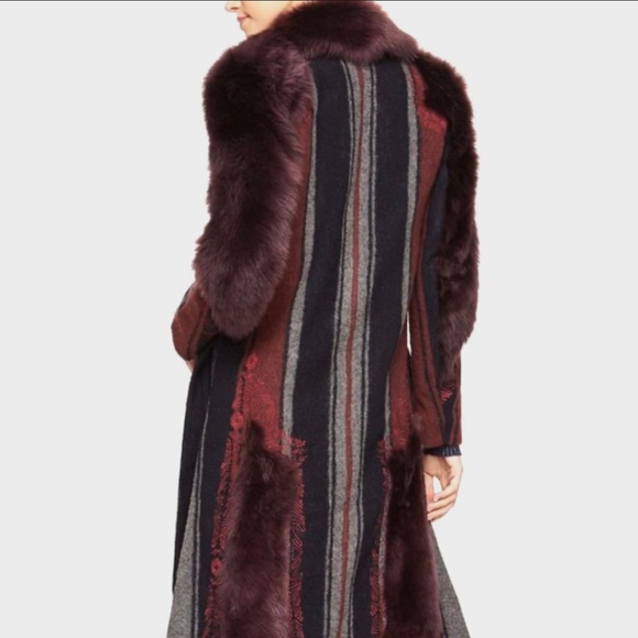 New* BCBGMAXAZRIA Runway Jaegar Fur Coat Burgundy/Black/Grey Size XS-S $4498.00 - Picture 4 of 10